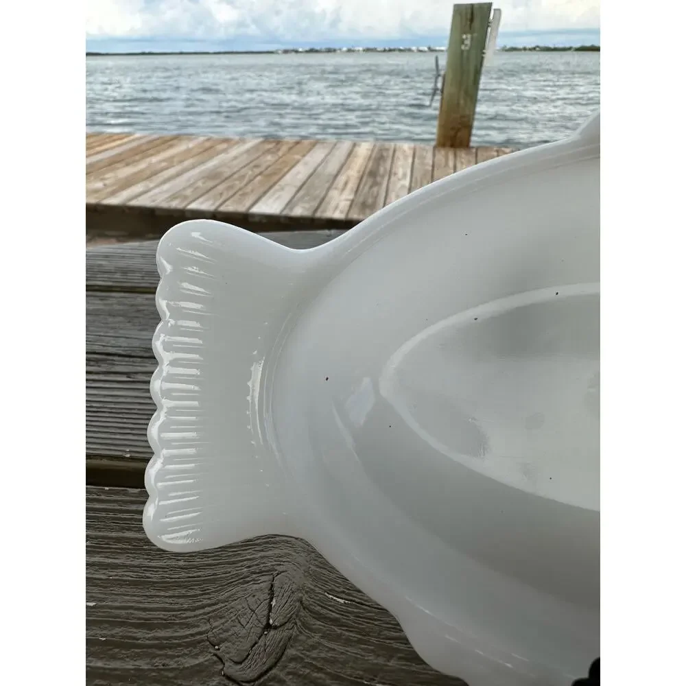 Vintage Milk Glass Fish by Glasbake McKee, Fish Shape Baker, Seafood Dish 18